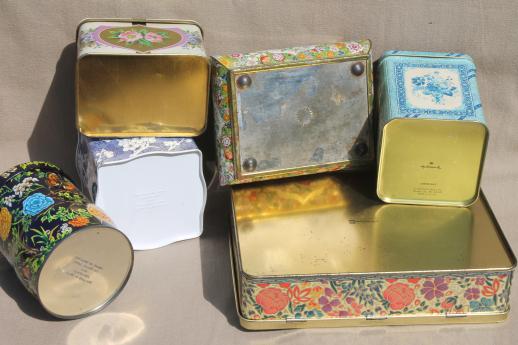 vintage tin collection, lot of tea tins & candy tins w/ lovely floral prints