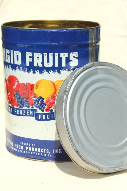 vintage tin w/ fruit print, metal can w/ old advertising Frigid Fruits