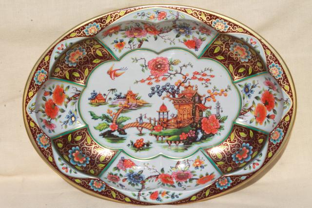 vintage tin trays & bowls, floral litho print metal toleware Daher, Nevco