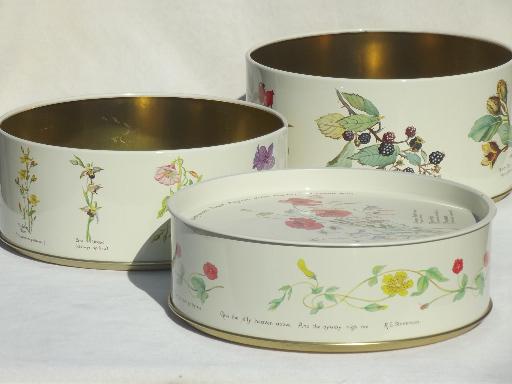 vintage tins w/ Country Diary of an Edwardian Lady Edith Holden botanical prints
