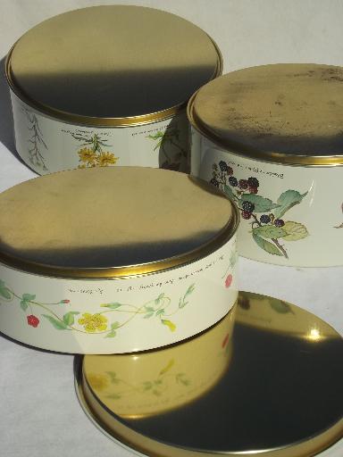 vintage tins w/ Country Diary of an Edwardian Lady Edith Holden botanical prints
