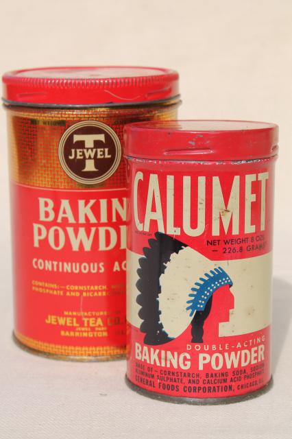 vintage tins Jewel Tea & Calumet baking powder, kitchen food packaging old advertising