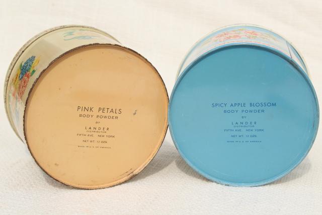 vintage tins from bath powder, pretty flowered vanity boxes from perfume dusting powder