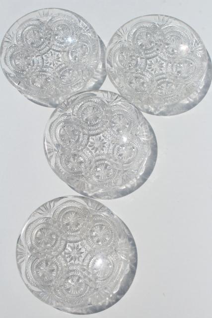 vintage tiny glass butter pats or cup plates, crystal clear pressed pattern glass