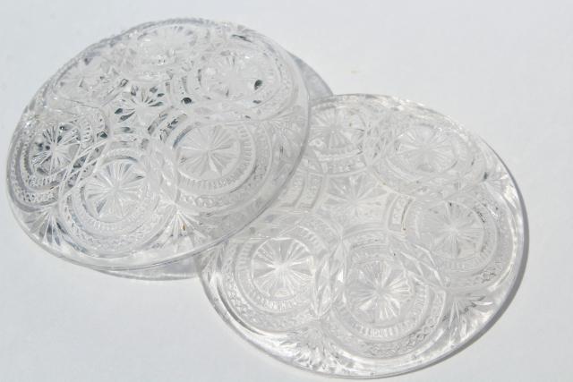 vintage tiny glass butter pats or cup plates, crystal clear pressed pattern glass