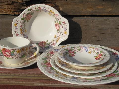 vintage transferware china dishes for 8, Vernon Kilns pottery Dolores