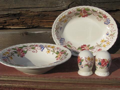 vintage transferware china dishes for 8, Vernon Kilns pottery Dolores