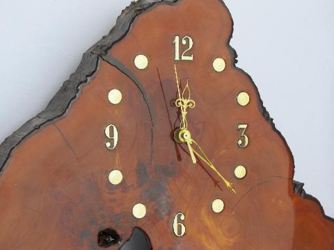 vintage tree slab wall clock w/organic natural shape for rustic cabin