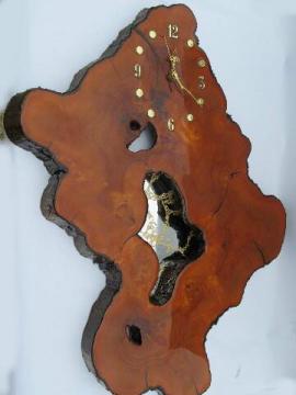 vintage tree slab wall clock w/organic natural shape for rustic cabin