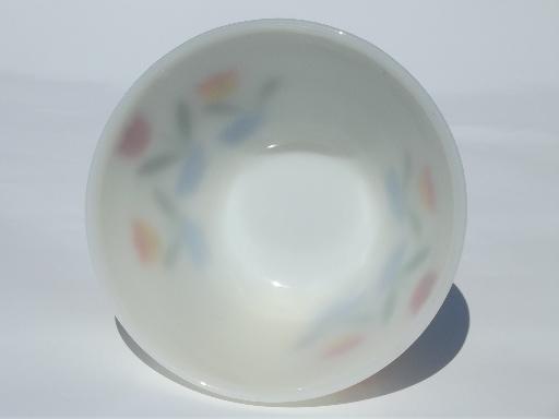 vintage tulip Fire-King ivory glass mixing bowl, small splash proof bowl 