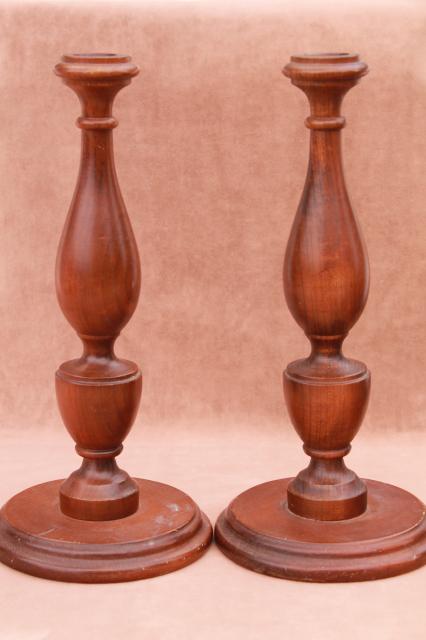 vintage turned wood candlesticks lot, collection of shapes, sizes & different woods