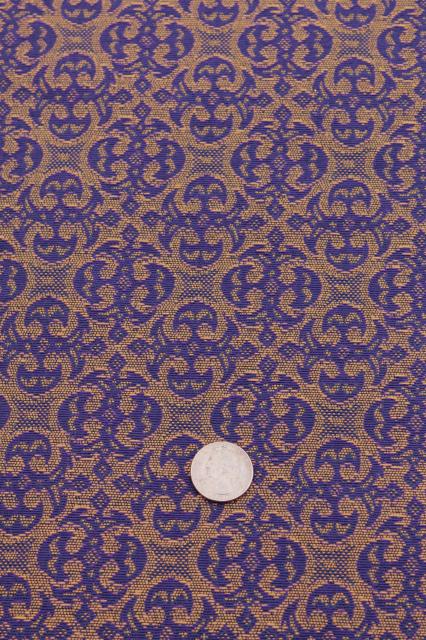 vintage upholstery fabric, royal purple violet blue & gold w/ brocade design pattern