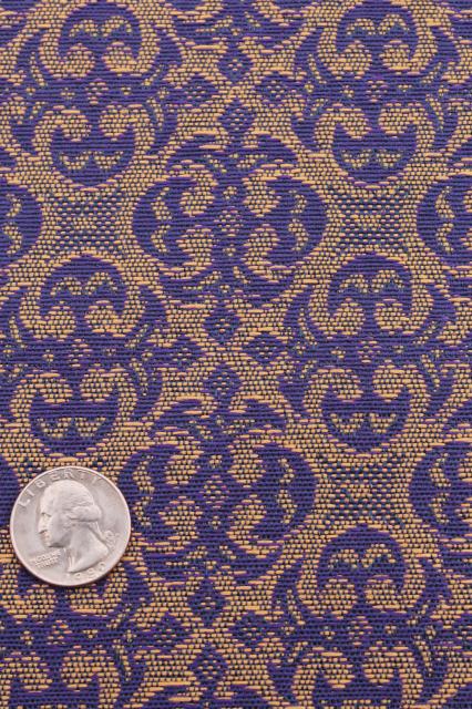 vintage upholstery fabric, royal purple violet blue & gold w/ brocade design pattern