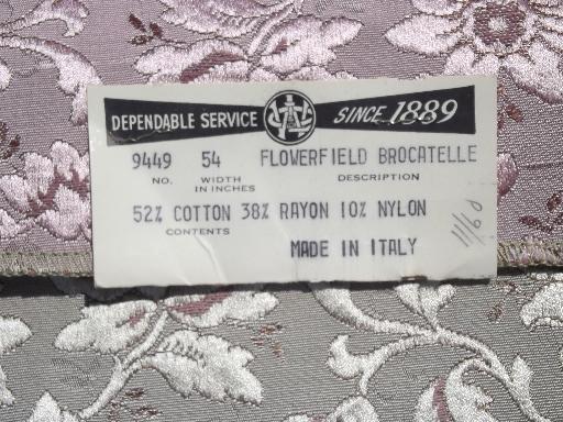 vintage upholstery samples lot, Italian cotton / rayon brocatelle fabric