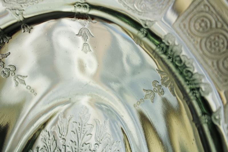 vintage uranium green depression glass oval bowl, Princess pattern Anchor Hocking