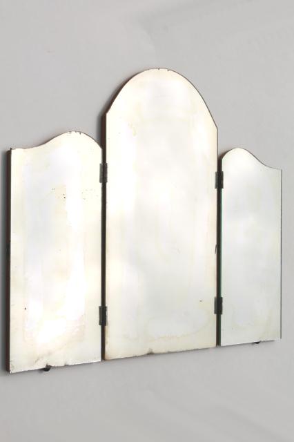 vintage vanity dressing table mirror, standing triptych three way surround folding mirror on board