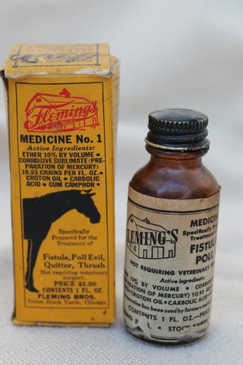 vintage veterinary cure for horses, collectible quack medicine boxes
