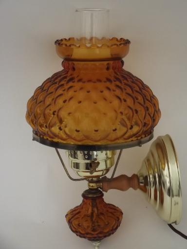 vintage wall sconce reading light, quilted amber glass lamp body and shade