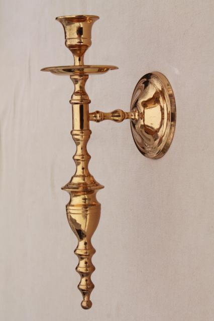 vintage wall sconce set, pair of polished solid brass candle sconces