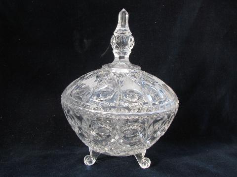 vintage wedding crystal, covered glass box, footed candy dish w/ finial