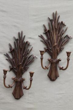 vintage wheat sheaf wall sconce set, pair of wheat sheaves candle sconces