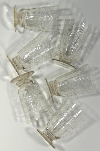 vintage wheel cut etched glass footed tumblers w/ panel optic, Susquehanna crystal