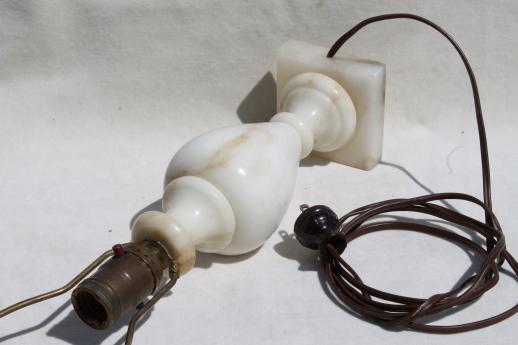 vintage white alabaster marble table lamp, carved stone lamp base made in Italy