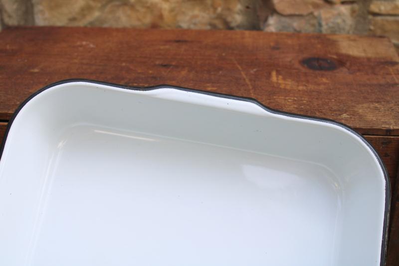 vintage white & black enamelware pan / utility tray, Vollrath - Sheboygan paper label