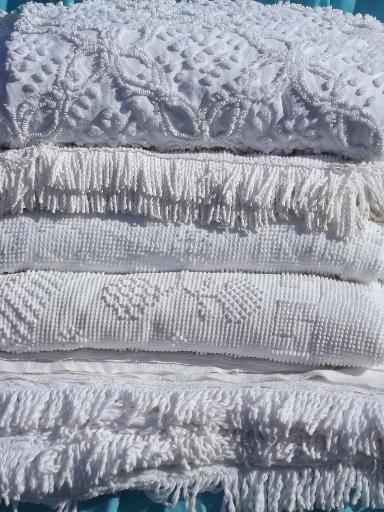 vintage white cotton bedspread lot, 6 spreads chenille, Bates tufted candlewick