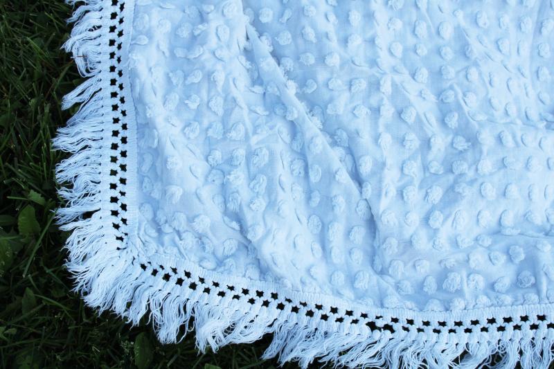 vintage white cotton chenille twin bedspread or upcycle fabric, popcorn ball tufting
