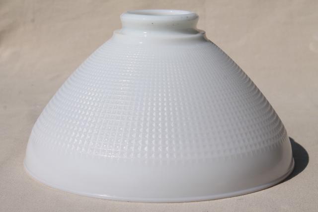 vintage white glass diffuser replacement shade, large lamp shade reflector waffle milk glass