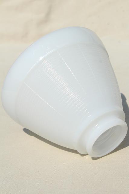 vintage white glass diffuser shade, lamp shade reflector waffle ribbed milk glass 