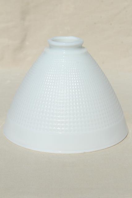 vintage white glass diffuser shade, replacement lamp shade reflector waffle milk glass 