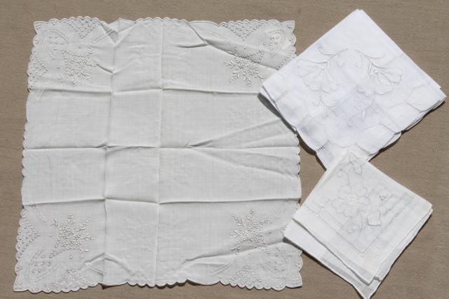 vintage white hankies lot, fine cotton & linen handkerchiefs Madeira style embroidery