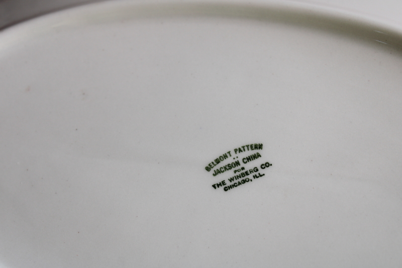 vintage white ironstone china platter or tray w/ red  green band border, Belmont restaurant ware