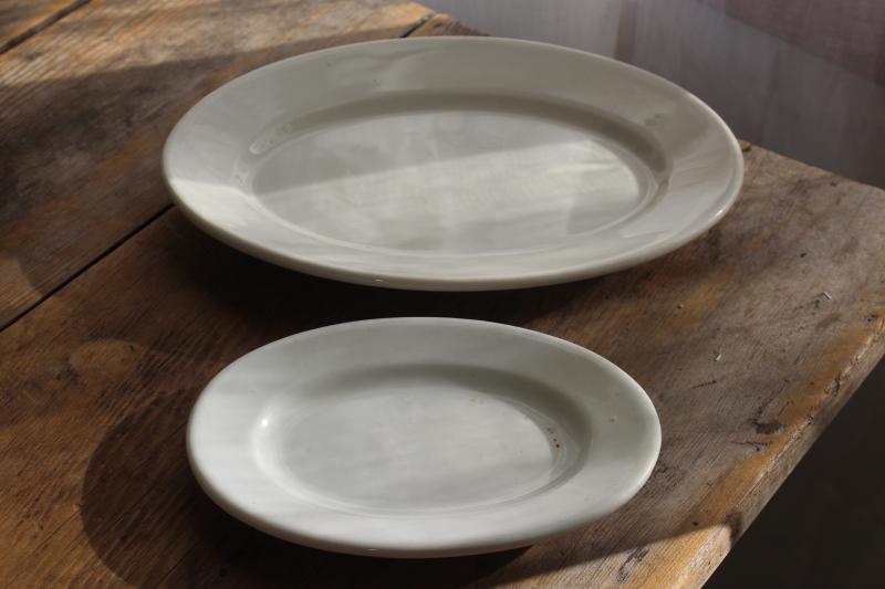 vintage white ironstone china platters or oval plates, Trenton pottery Scammell's & Greenwood marks