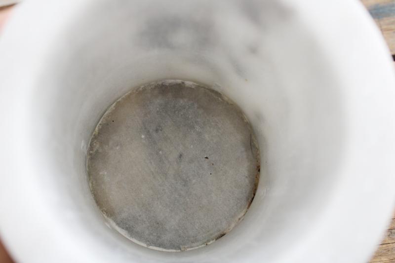 vintage white marble spoon holder, heavy crock jar for utensils or kitchen storage