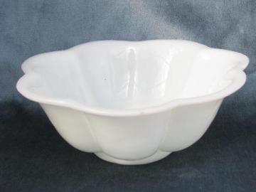 vintage white milk glass bowl, antique ironstone china petal shape