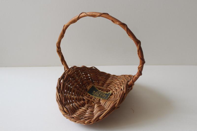 vintage wicker Easter basket made in Madeira label, tiny flower trug doll size