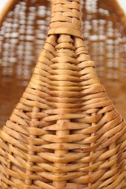 vintage wicker basket, round hoop handle market basket or sewing basket