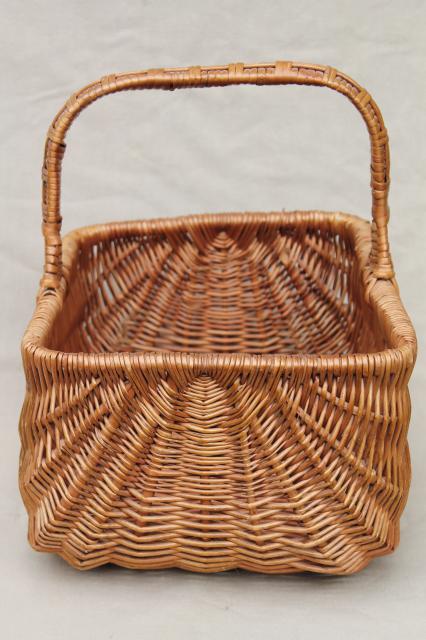 vintage wicker market basket, big old primitive gathering basket