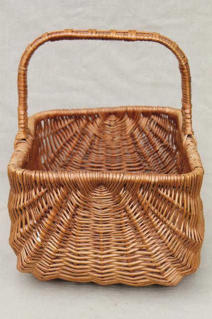 vintage wicker market basket, big old primitive gathering basket