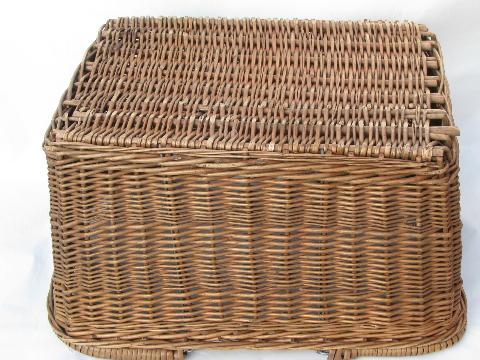 vintage wicker market basket, open picnic hamper w/ handles