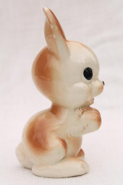 vintage wide eyed bunny rabbit ceramic figurine, 1950s Fine Enterprises