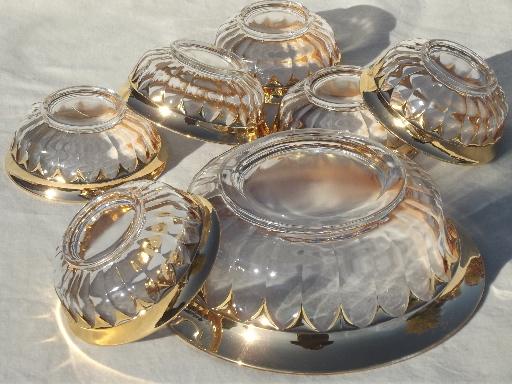 vintage wide gold band crown pattern glass bowls, salad bowl or berry set