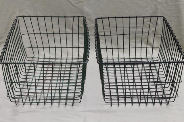 vintage wire baskets w/ rustic worn paint, industrial storage basket lot