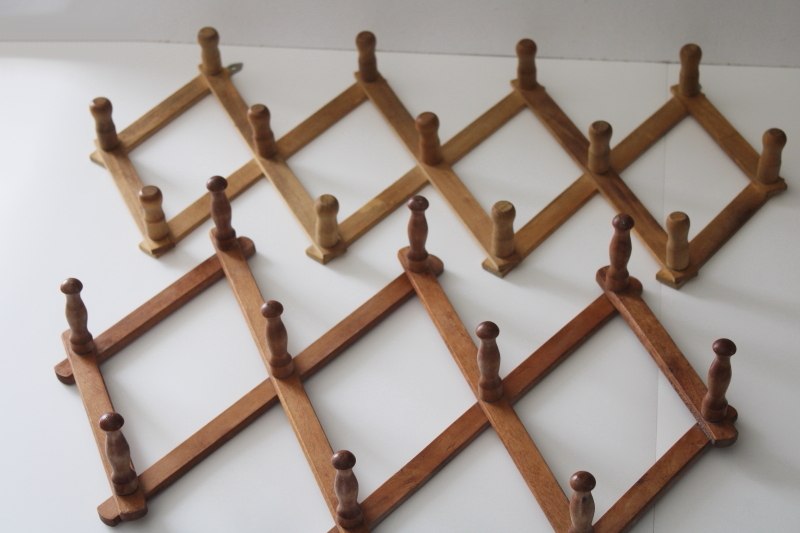 vintage wood accordion racks, wall mount hanger peg boards for entry way or kitchen storage