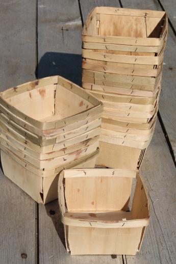 vintage wood berry baskets, quart berry boxes for farmer's market garden produce