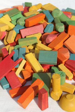 vintage wood building blocks, colorful wooden toy blocks