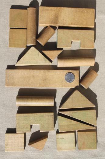 vintage wood building blocks in print cotton bag Primary Block set Playskool toy blocks